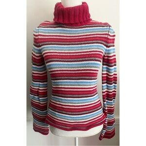 American Eagle Outfitters • Vintage Cotton Striped Knit Red Blue Turtleneck